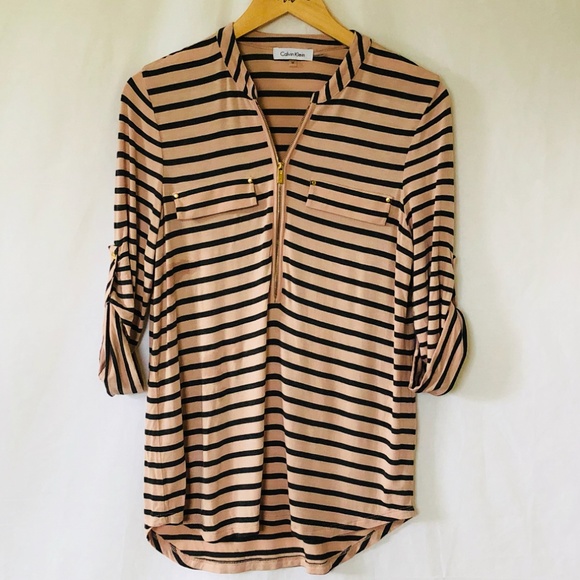 Calvin Klein Tops - Calvin Klein Zip Front Roll Tab Sleeve Top